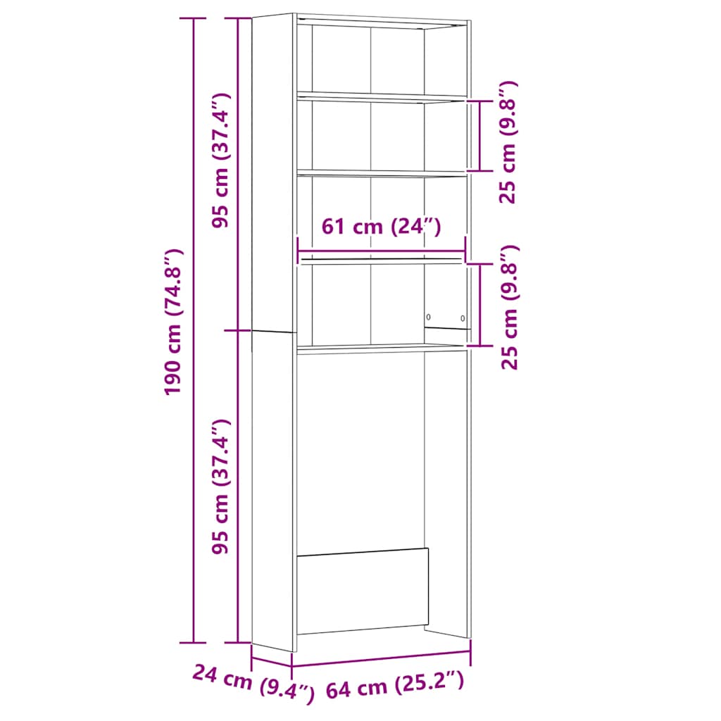 Washing Machine Cabinet Grey Sonoma 64x24x190 cm