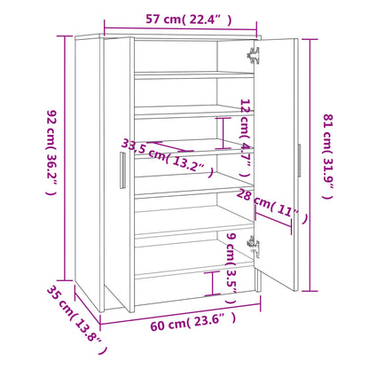 Shoe Cabinet Grey Sonoma 60x35x92 cm Engineered Wood