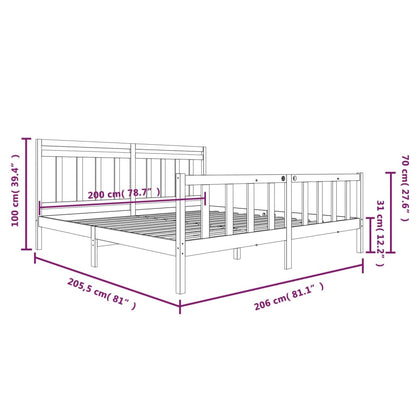 3100982 vidaXL Bed Frame without Mattress Black Solid Wood 200x200 cm (810106+814118)