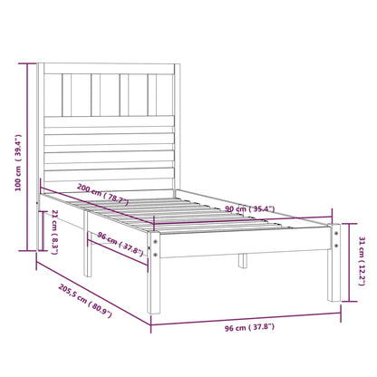 Bed Frame without Mattress Solid Wood Pine 90x200 cm