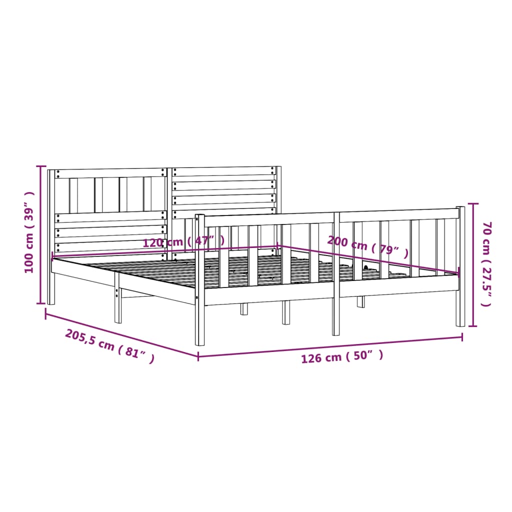 3101148 vidaXL Bed Frame without Mattress Solid Wood 120x200 cm (810077+814134)