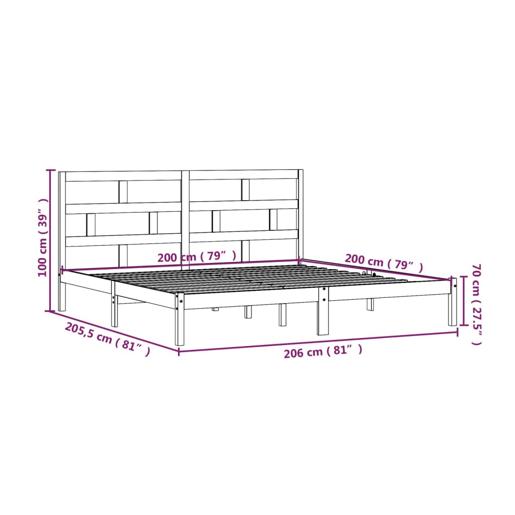 3101239 vidaXL Bed Frame without Mattress White Solid Wood Pine 200x200 cm (810038+814215)