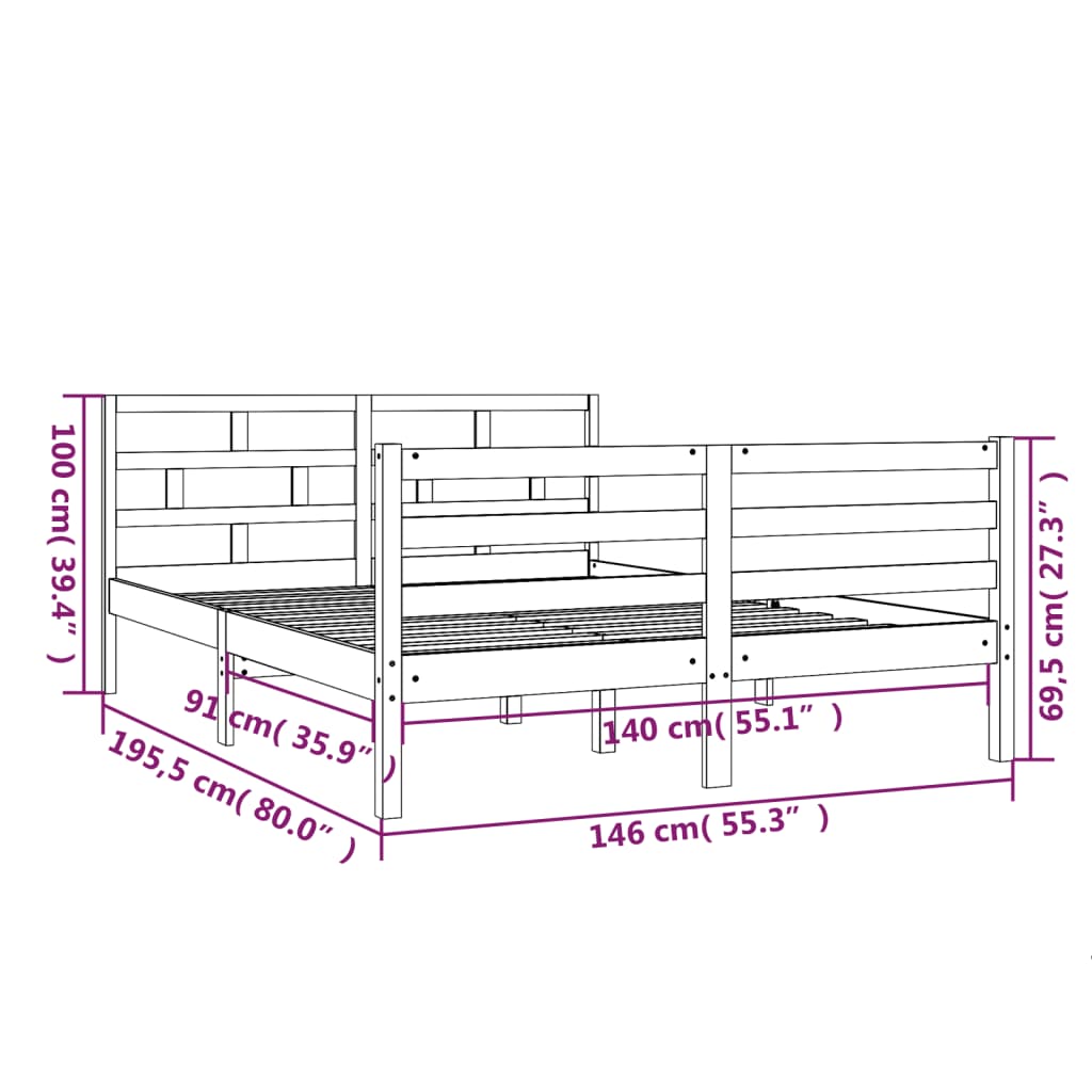 3101263 vidaXL Bed Frame without Mattress Solid Wood 140x190 cm (810410+814194)