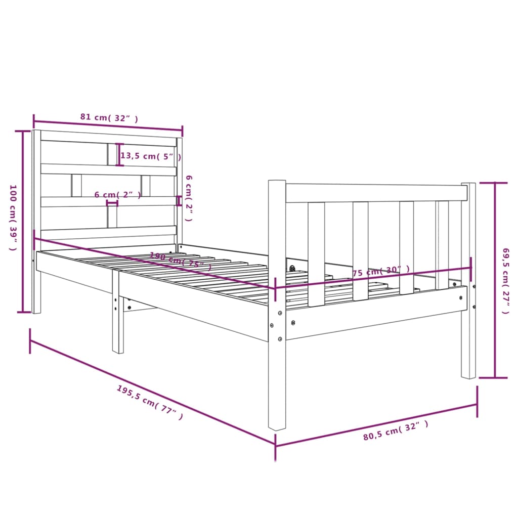 Bed Frame without Mattress Solid Wood Pine Small Single
