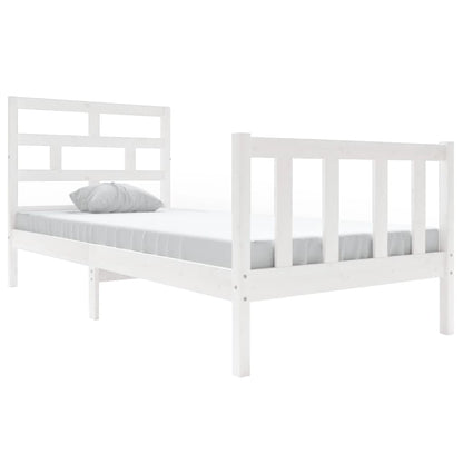 Bed Frame without Mattress White Solid Wood Pine Single