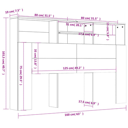 Headboard Cabinet Smoked Oak 160x19x103.5 cm