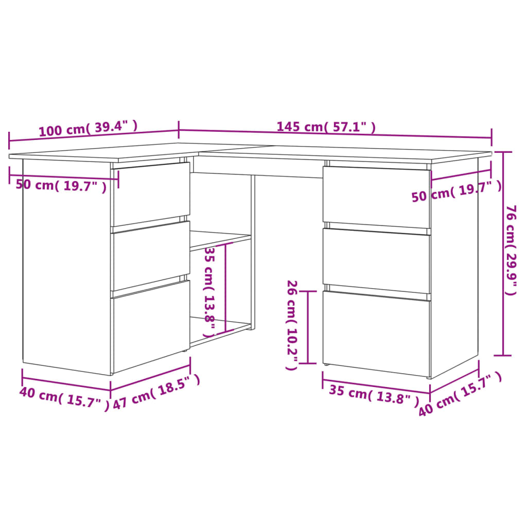 Corner Desk Smoked Oak 145x100x76 cm Engineered Wood