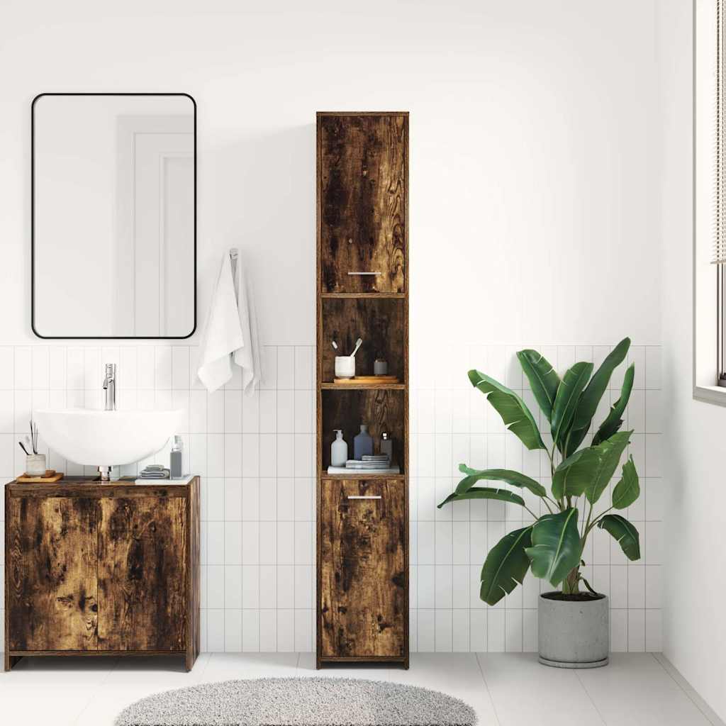Bathroom Cabinet Smoked Oak 30x30x183.5 cm Engineered Wood