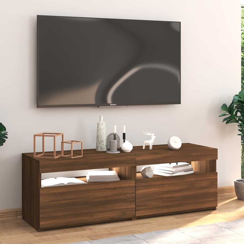 TV Cabinet with LED Lights Brown Oak 120x35x40 cm