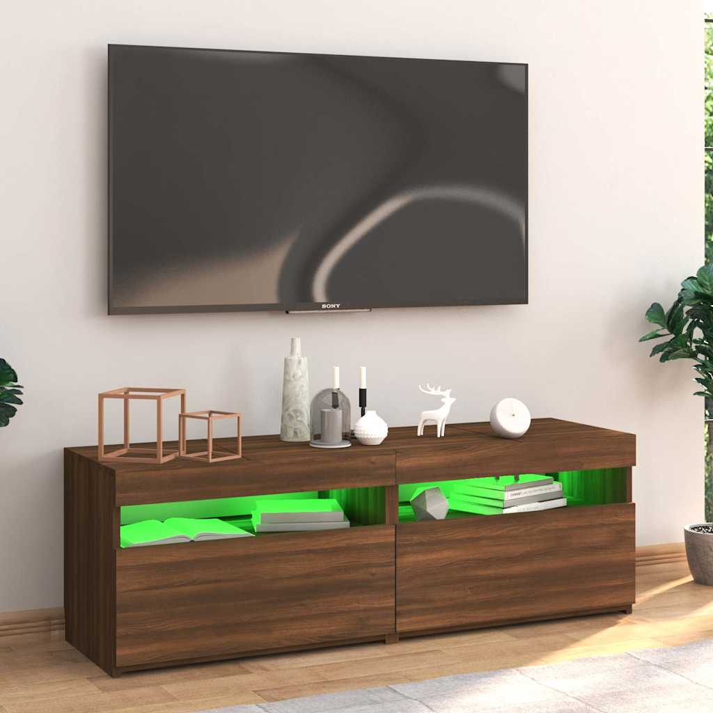 TV Cabinet with LED Lights Brown Oak 120x35x40 cm
