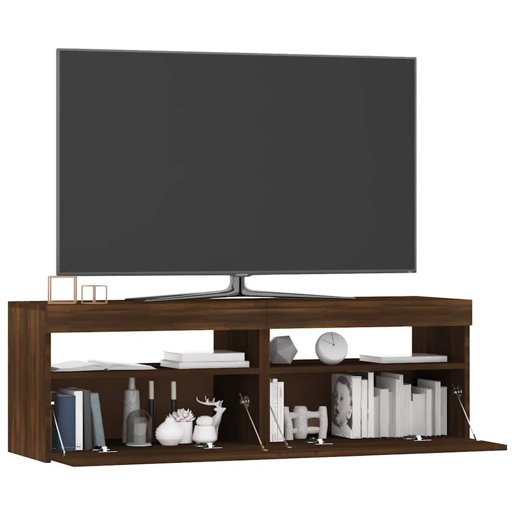 TV Cabinet with LED Lights Brown Oak 120x35x40 cm