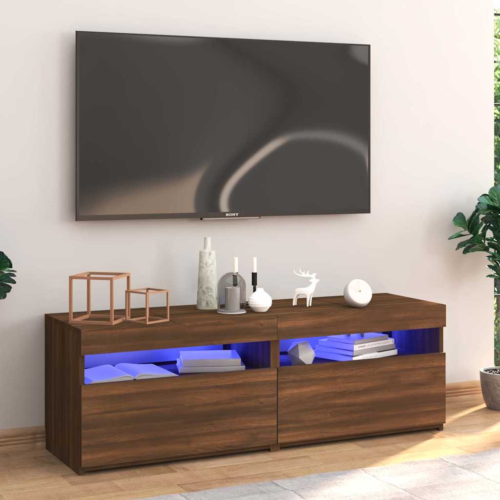 TV Cabinet with LED Lights Brown Oak 120x35x40 cm