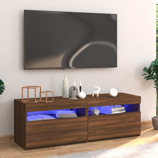 TV Cabinet with LED Lights Brown Oak 120x35x40 cm