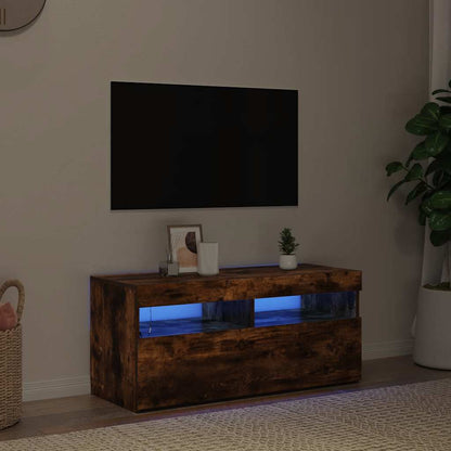 TV Cabinet with LED Lights Smoked Oak 90x35x40 cm