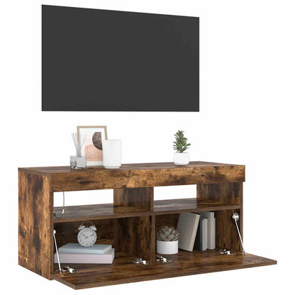 TV Cabinet with LED Lights Smoked Oak 90x35x40 cm