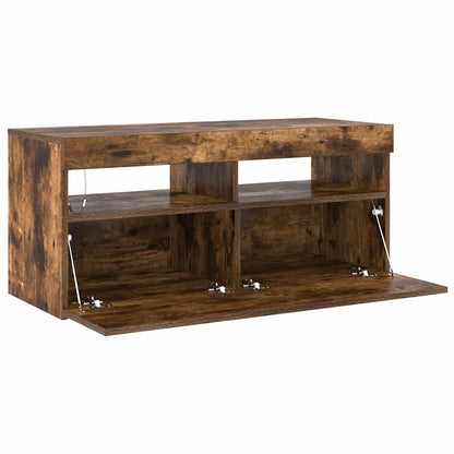 TV Cabinet with LED Lights Smoked Oak 90x35x40 cm