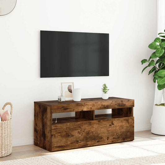 TV Cabinet with LED Lights Smoked Oak 90x35x40 cm