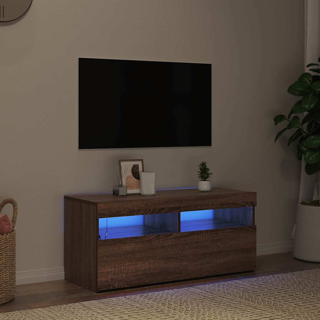 TV Cabinet with LED Lights Brown Oak 90x35x40 cm