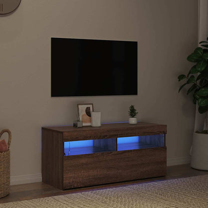 TV Cabinet with LED Lights Brown Oak 90x35x40 cm