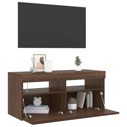 TV Cabinet with LED Lights Brown Oak 90x35x40 cm