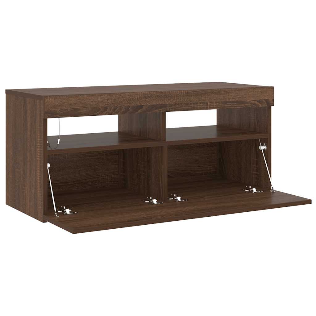 TV Cabinet with LED Lights Brown Oak 90x35x40 cm