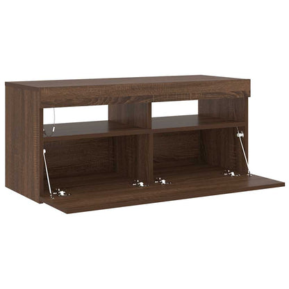 TV Cabinet with LED Lights Brown Oak 90x35x40 cm