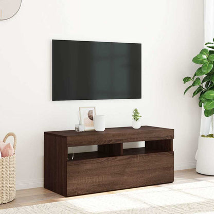 TV Cabinet with LED Lights Brown Oak 90x35x40 cm