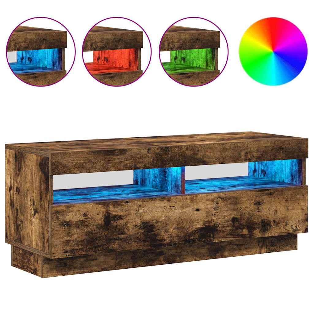 TV Cabinet with LED Lights Smoked Oak 100x35x40 cm
