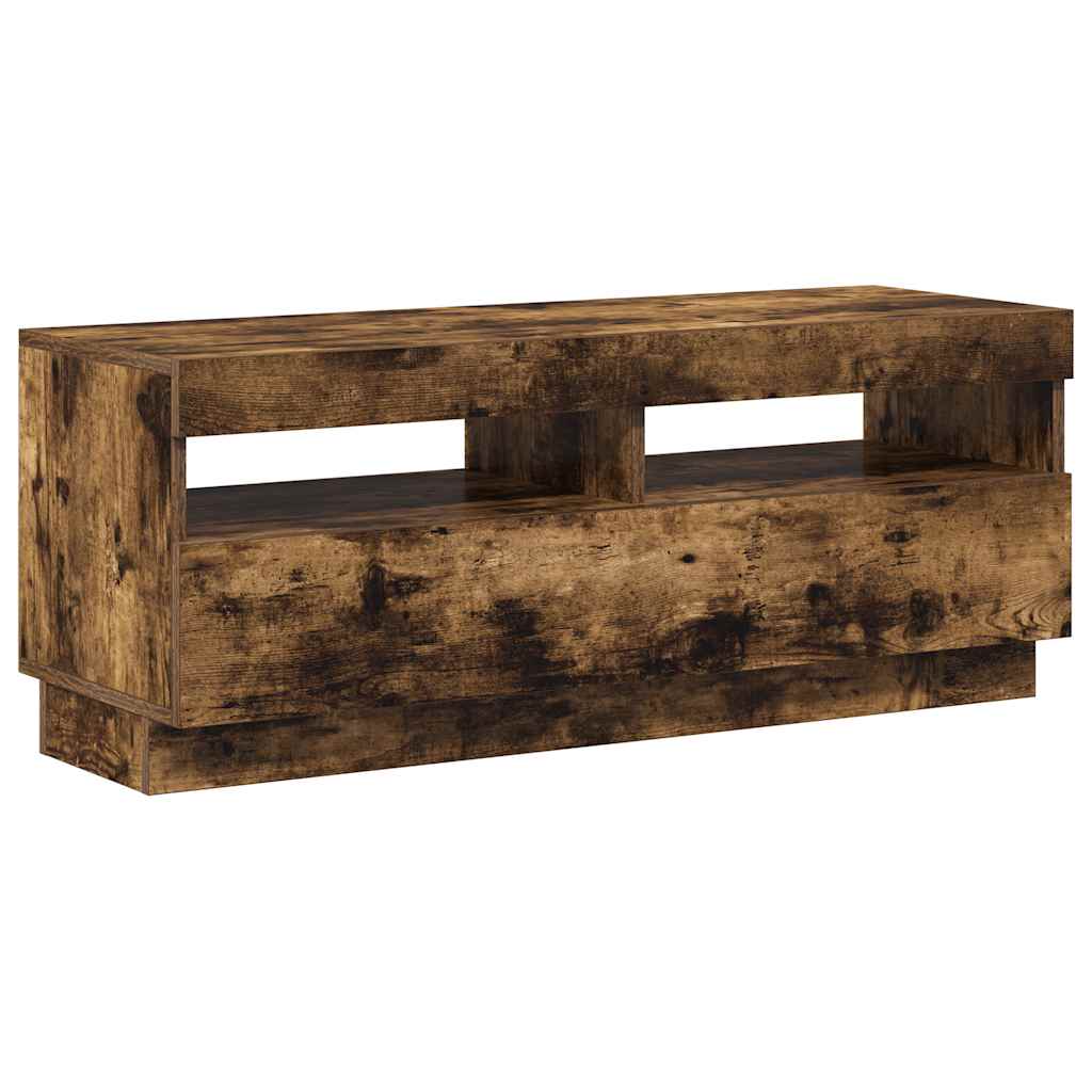 TV Cabinet with LED Lights Smoked Oak 100x35x40 cm