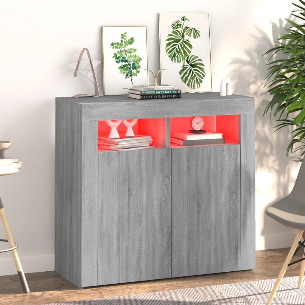 Sideboard with LED Lights Grey Sonoma 80x35x75 cm