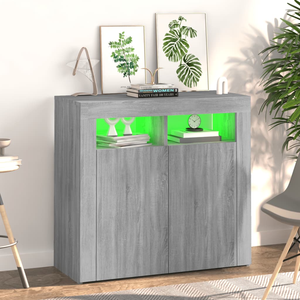 Sideboard with LED Lights Grey Sonoma 80x35x75 cm