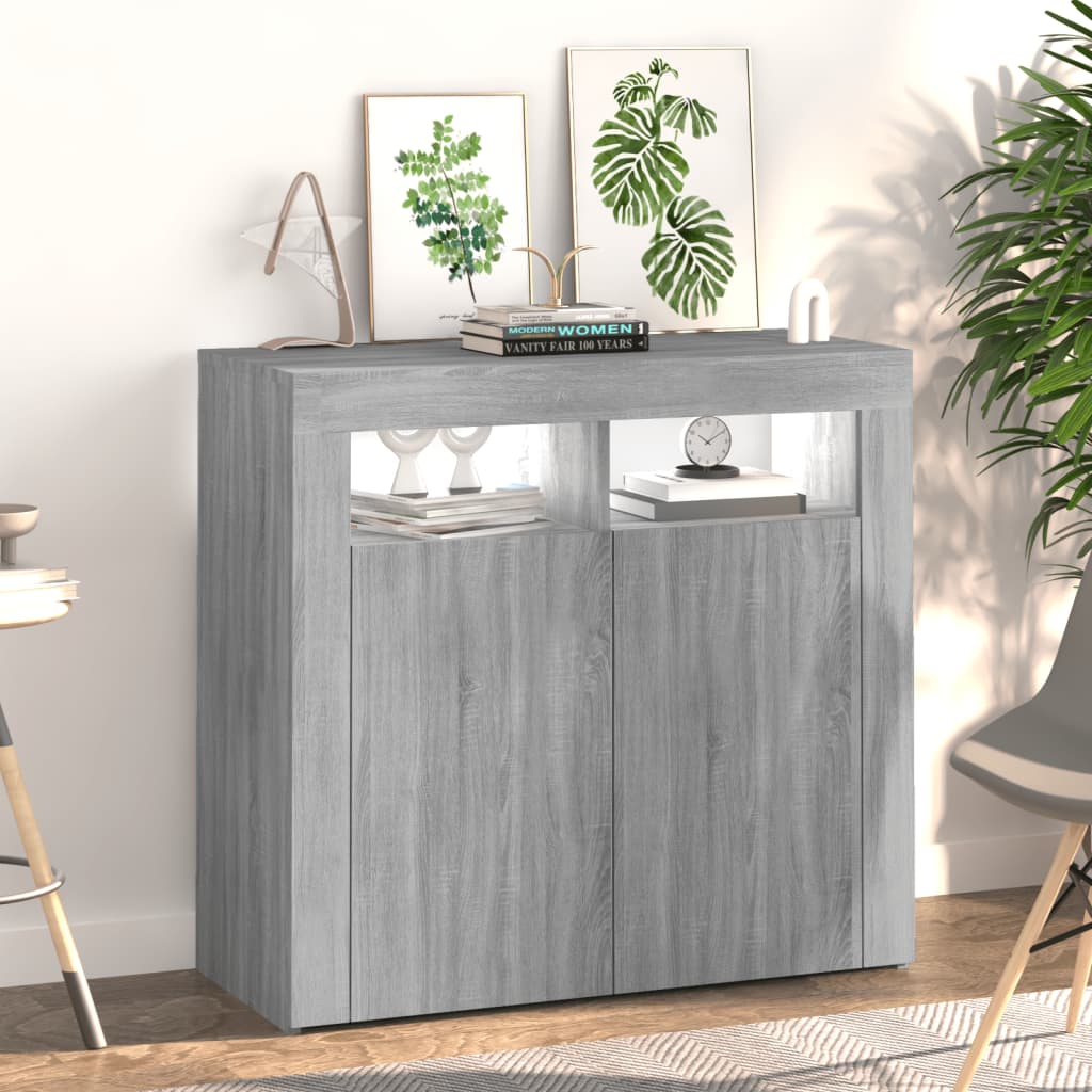 Sideboard with LED Lights Grey Sonoma 80x35x75 cm