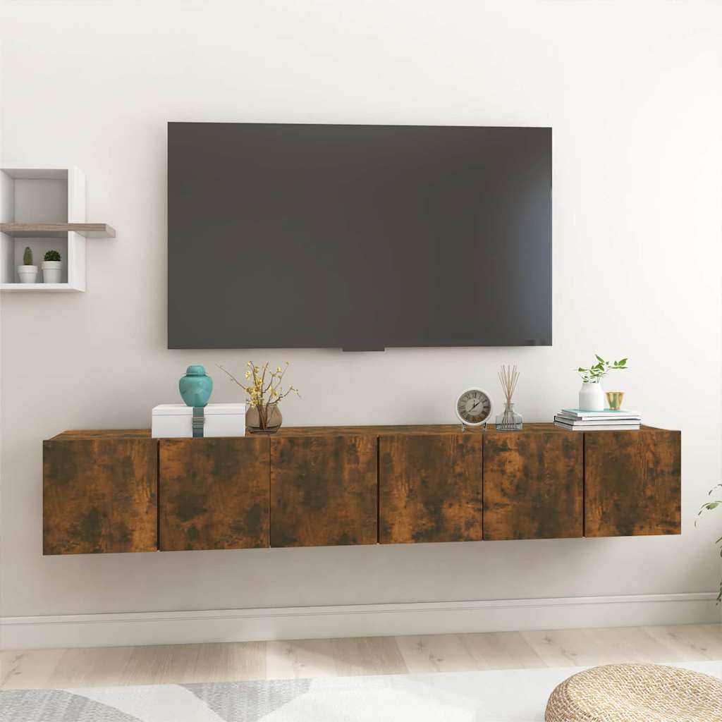 TV Cabinet Set Wall-mounted 3 pcs Brown Engineered Wood