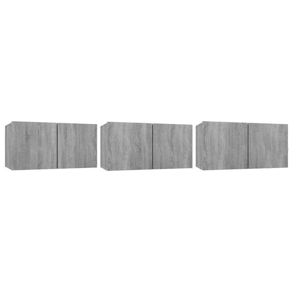 TV Cabinet Set Wall-mounted 3 pcs Grey Engineered Wood