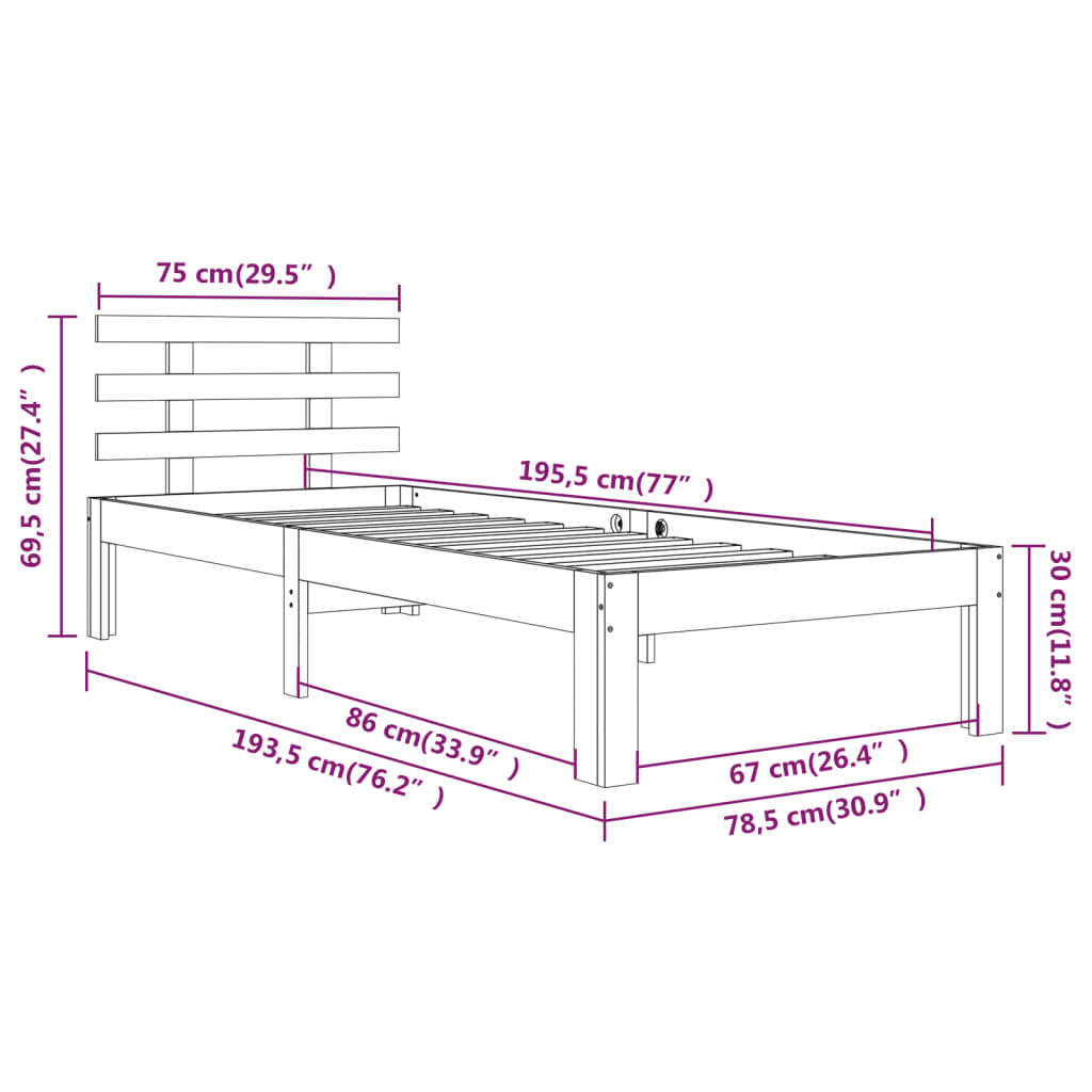 Bed Frame without Mattress 75x190cm Small Single