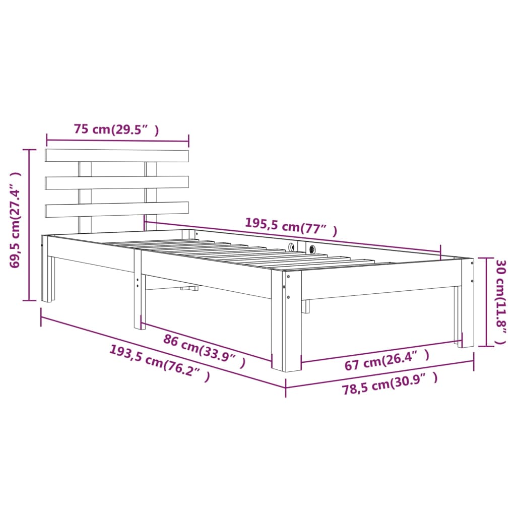 Bed Frame without Mattress White 75x190cm Small Single