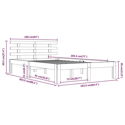 Bed Frame without Mattress White Solid Wood 160x200 cm