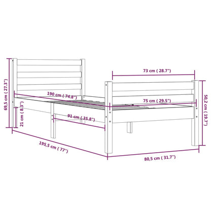 Bed Frame without Mattress Honey Brown Solid Wood 75x190 cm Small Single