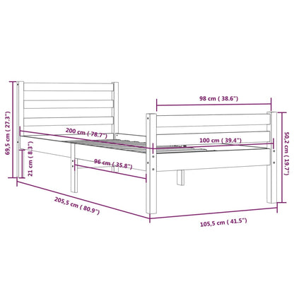 Bed Frame without Mattress White Solid Wood 100x200 cm