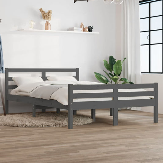Bed Frame without Mattress Grey Solid Wood 150x200 cm King Size King Size