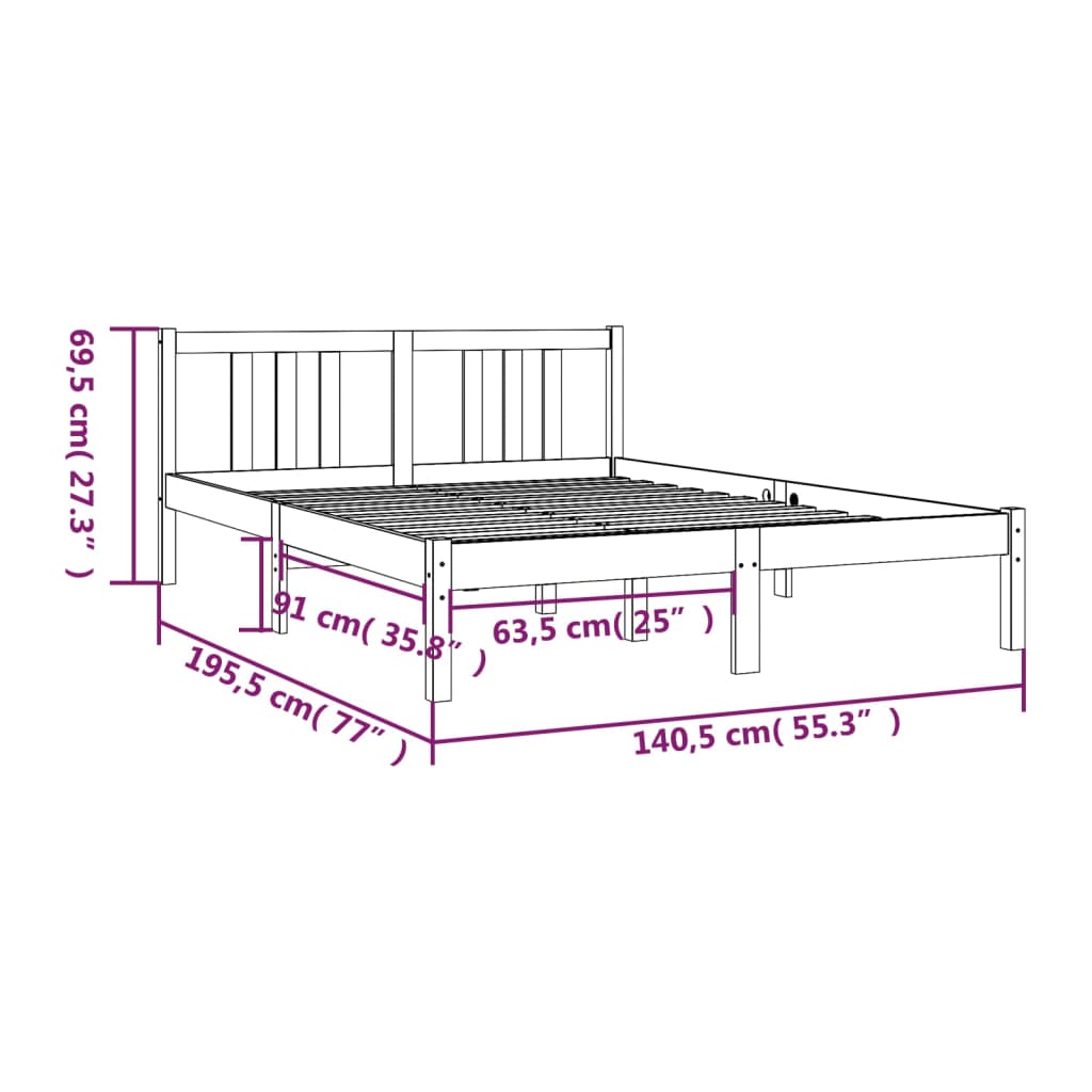 Bed Frame without Mattress Solid Wood 135x190 cm Double Double