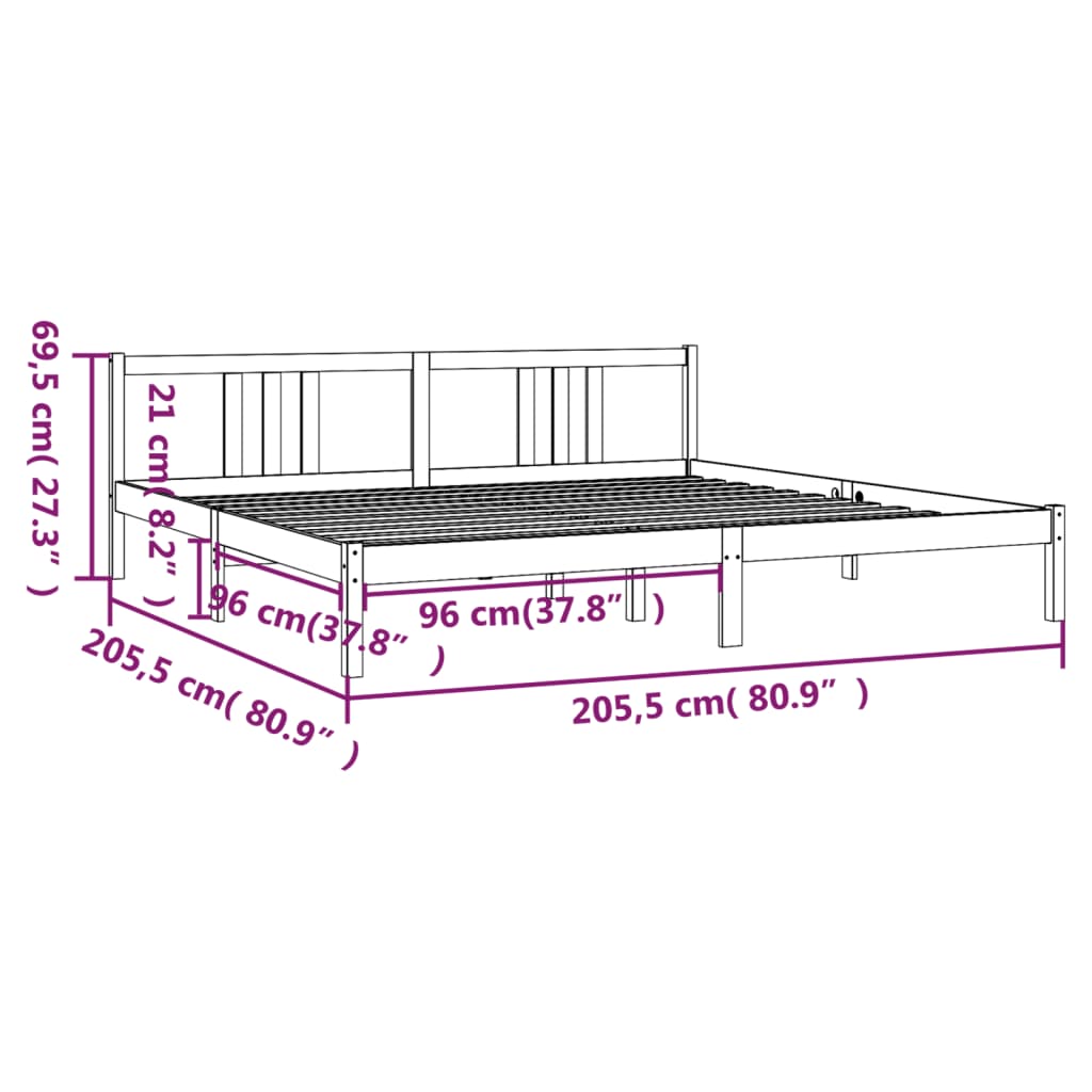 Bed Frame without Mattress White Solid Wood 200x200 cm
