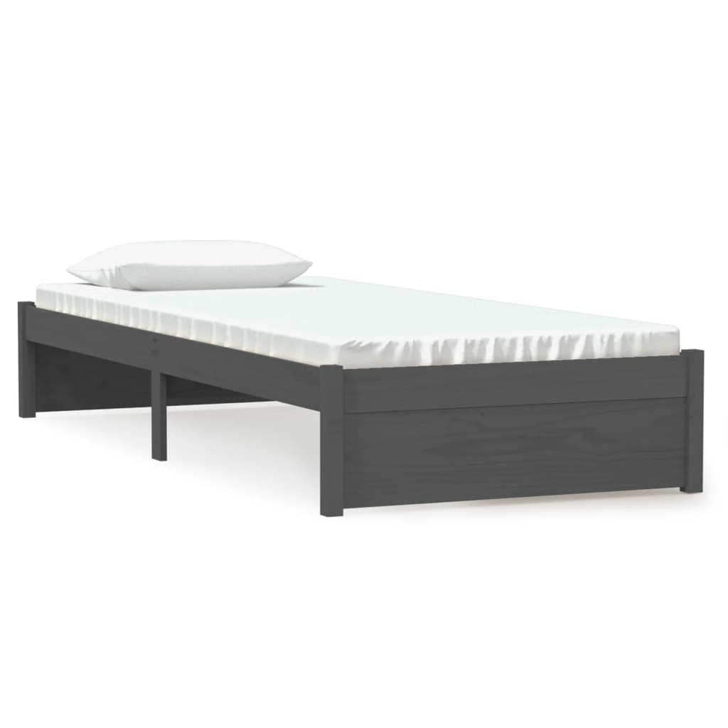 Bed Frame without Mattress Grey Solid Wood 75x190 cm Small Single Small Single
