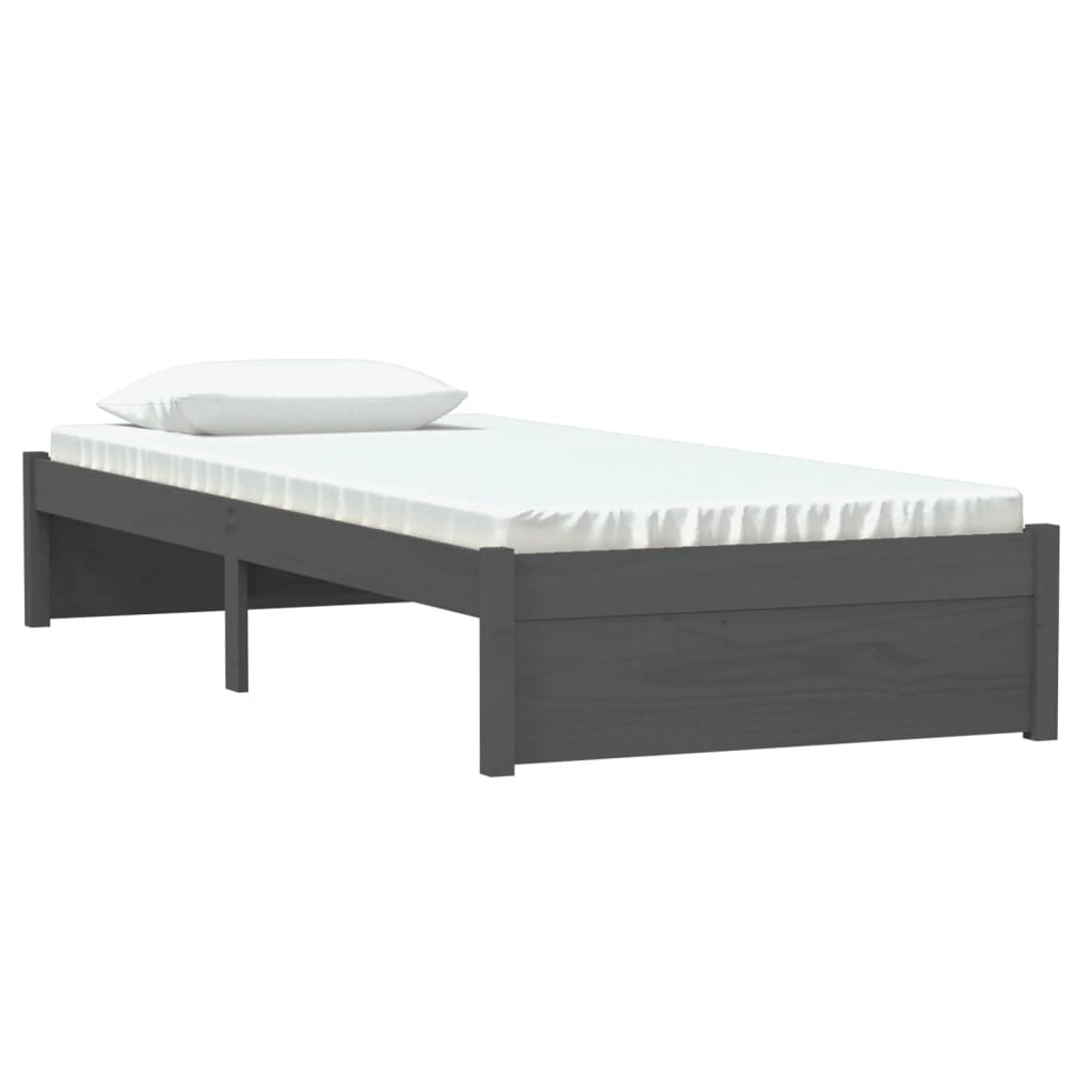 Bed Frame without Mattress Grey Solid Wood 75x190 cm Small Single Small Single