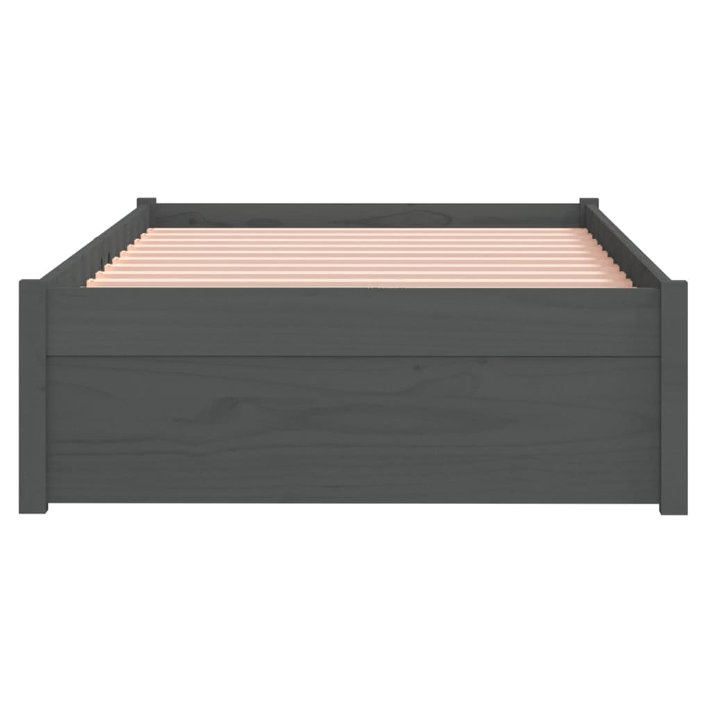 Bed Frame without Mattress Grey Solid Wood 75x190 cm Small Single Small Single