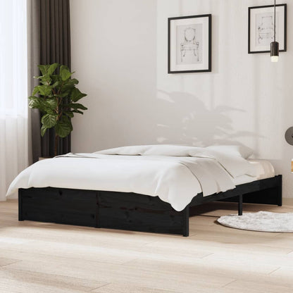 Bed Frame without Mattress Black Solid Wood 140x190 cm