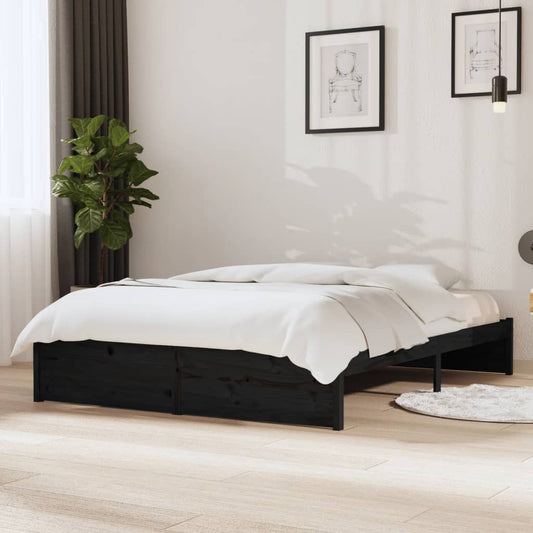 Bed Frame without Mattress Black Solid Wood 140x190 cm