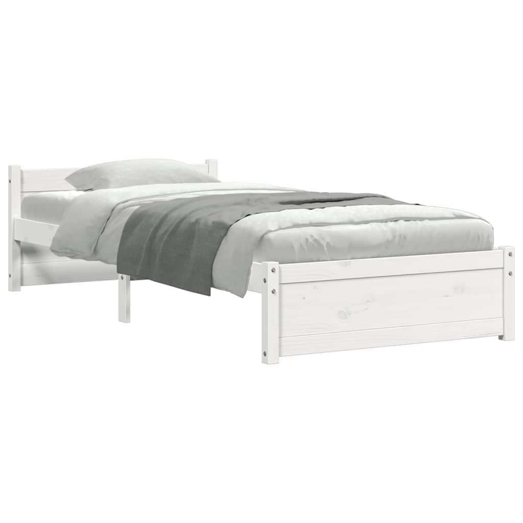 Bed Frame without Mattress White Solid Wood 75x190 cm Small Single