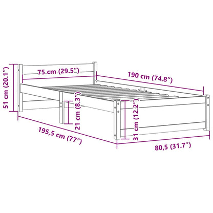 Bed Frame without Mattress White Solid Wood 75x190 cm Small Single