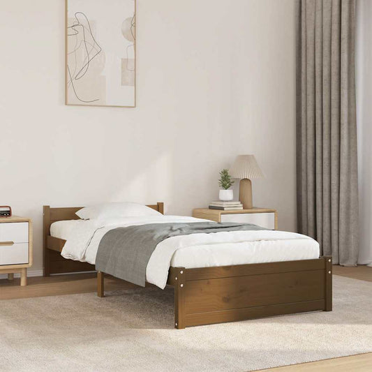 Bed Frame without Mattress Honey Brown Solid Wood 75x190 cm Small Single